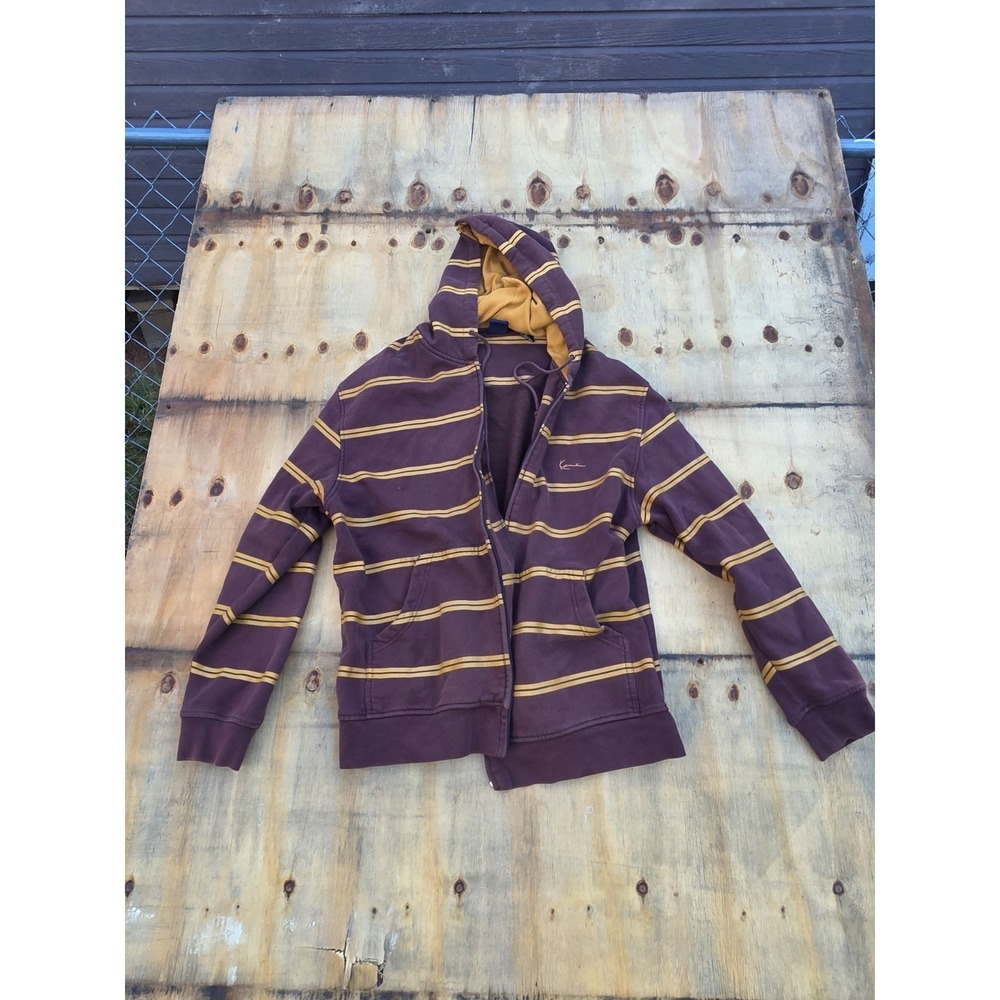 Karl Kani Gold Vintage Y2K Striped Full Zip Hoodie Brown Gold Men L